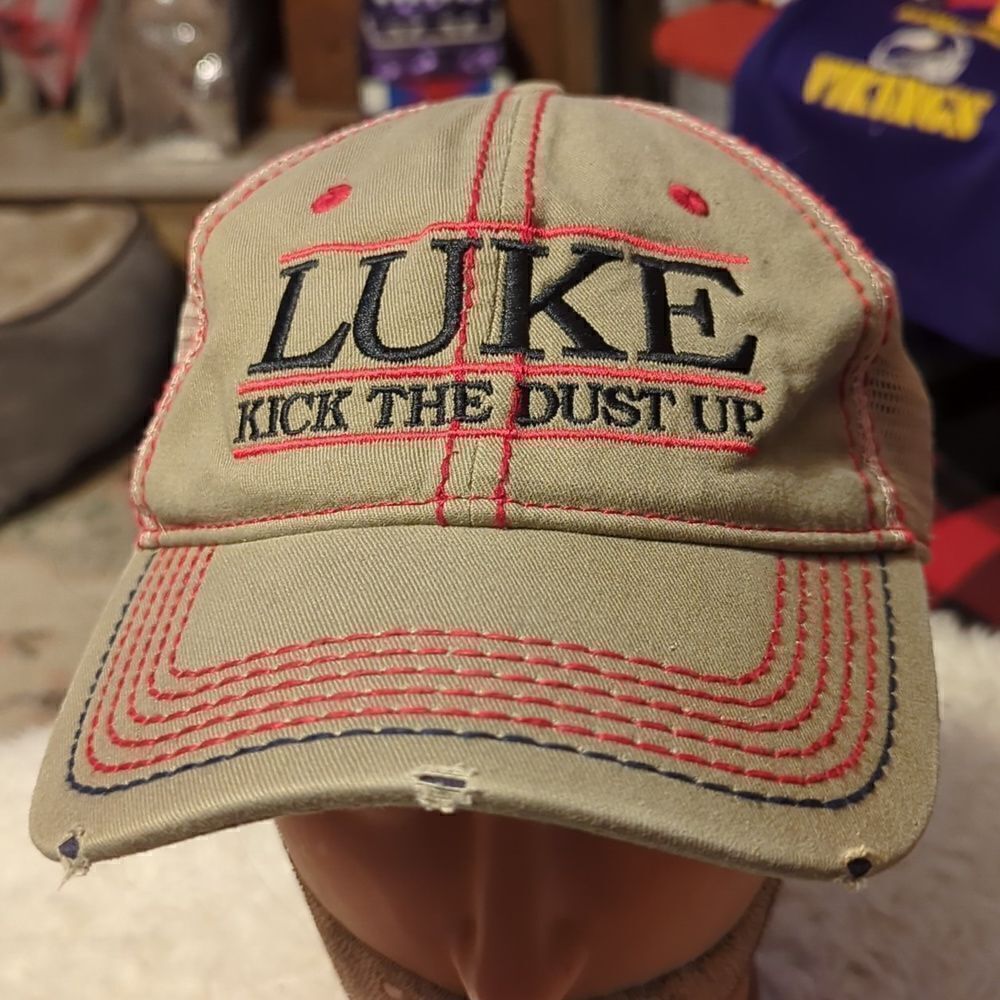 Luke Bryan Kick the Dust Up Beige Mesh Strapback Adjustable Baseball Hat Music‎